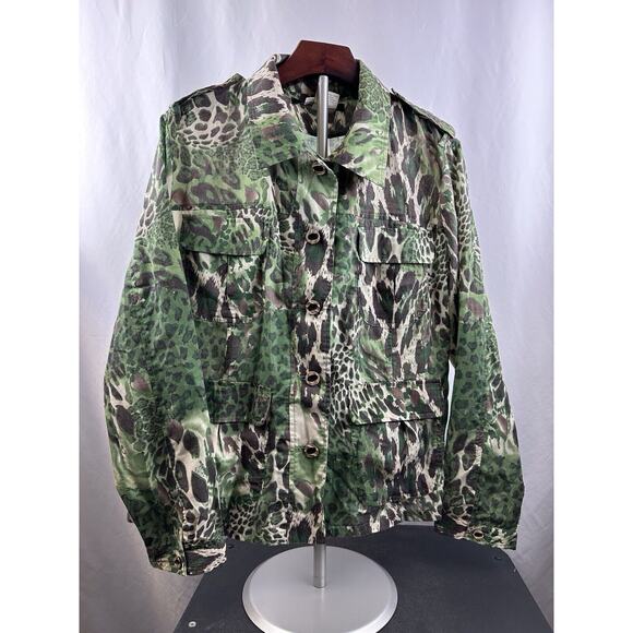Vintage Script Women’s Green Animal Print Button Down Blouse W/ Pockets Size 14 - Picture 1 of 4